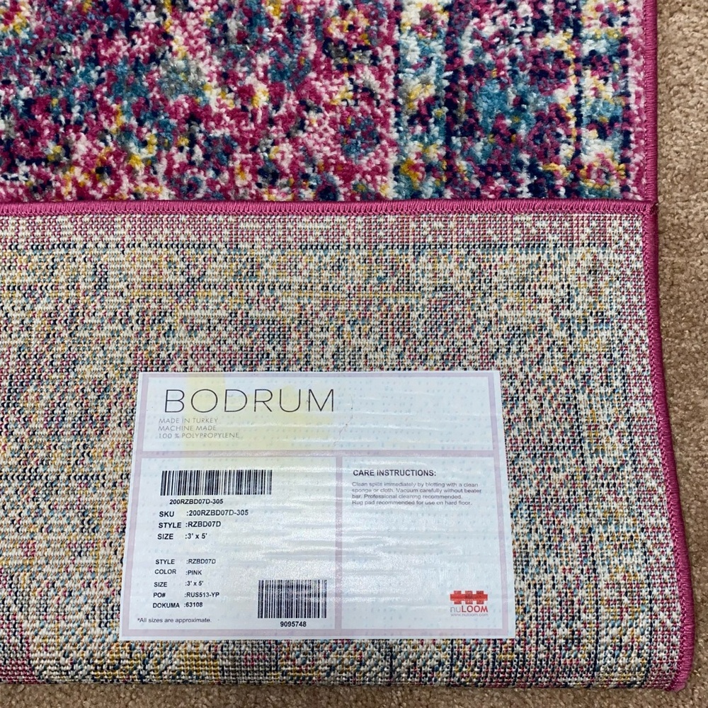 Pink/Blue/Yellow Area Rug, 3’ x 5’ - Picture 3 of 3